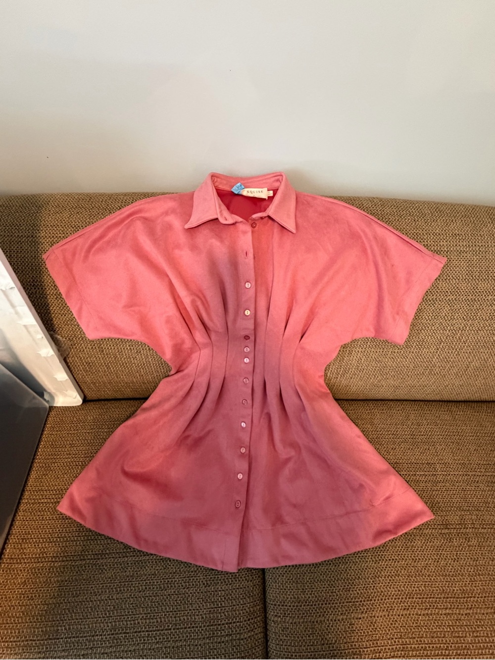 Pink Button-Front Short Sleeve Dress